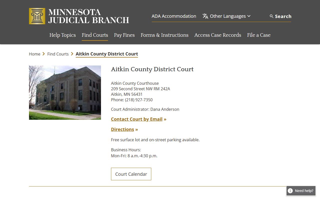 Aitkin County Family Court Records - District Court page on mncourts.gov