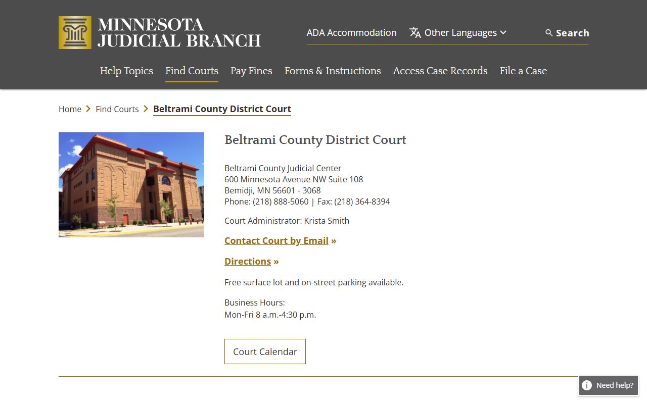 Beltrami County Family Court Records - District Court page on mncourts.gov