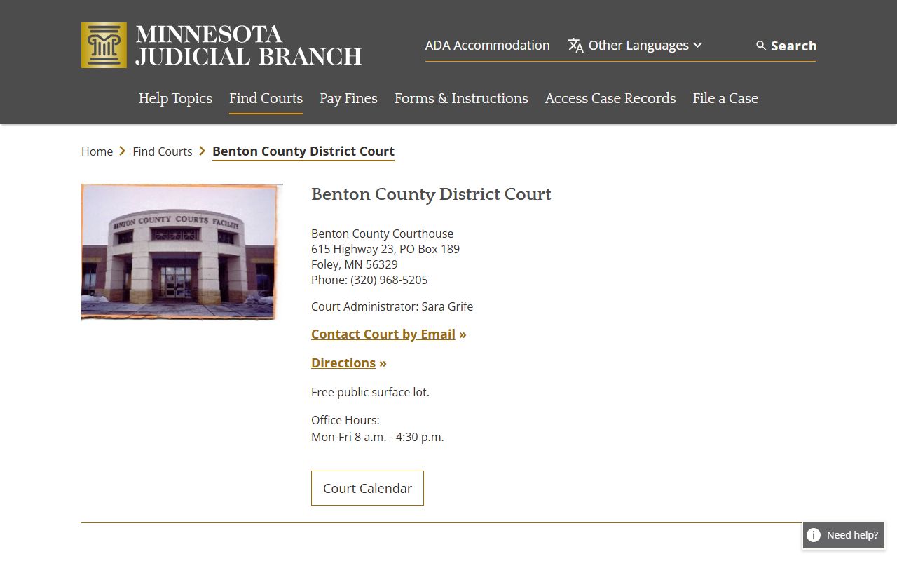 Benton County Family Court Records - Courts Facility page on mncourts.gov