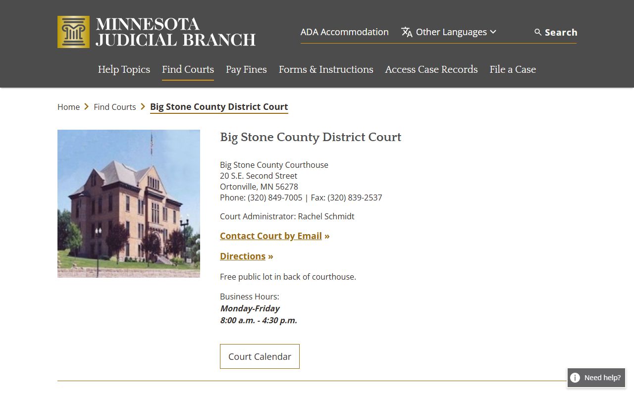 Big Stone County Family Court Records - District Court page on mncourts.gov