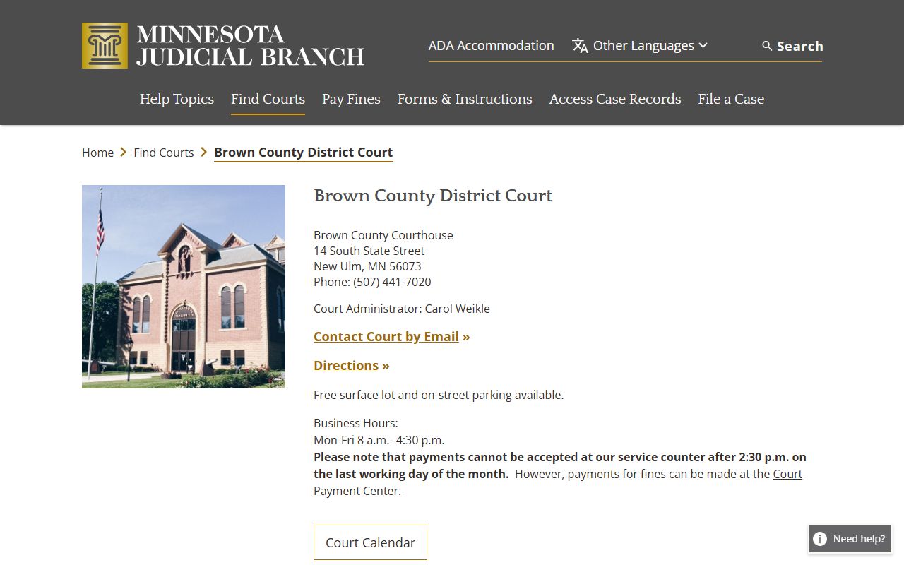 Brown County Family Court Records - District Court page on mncourts.gov