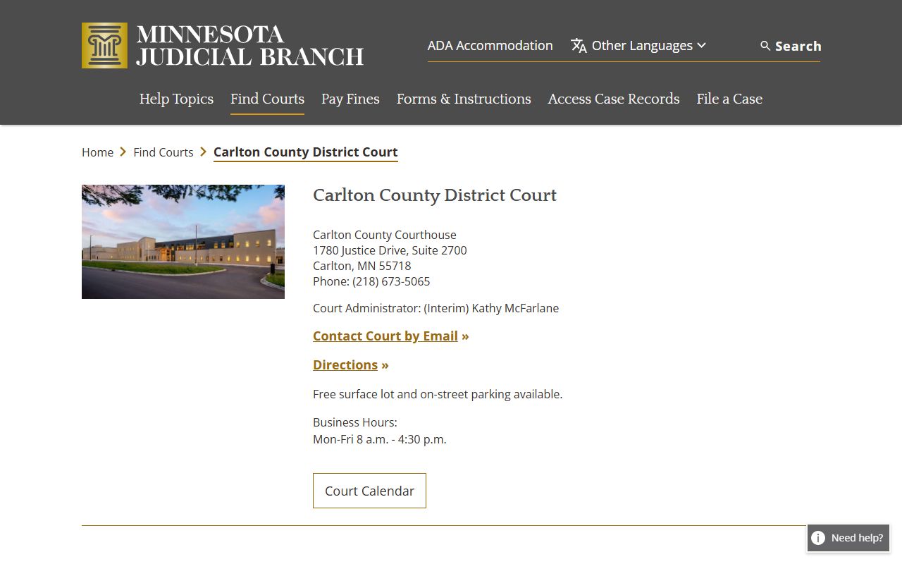 Carlton County Family Court Records - District Court page