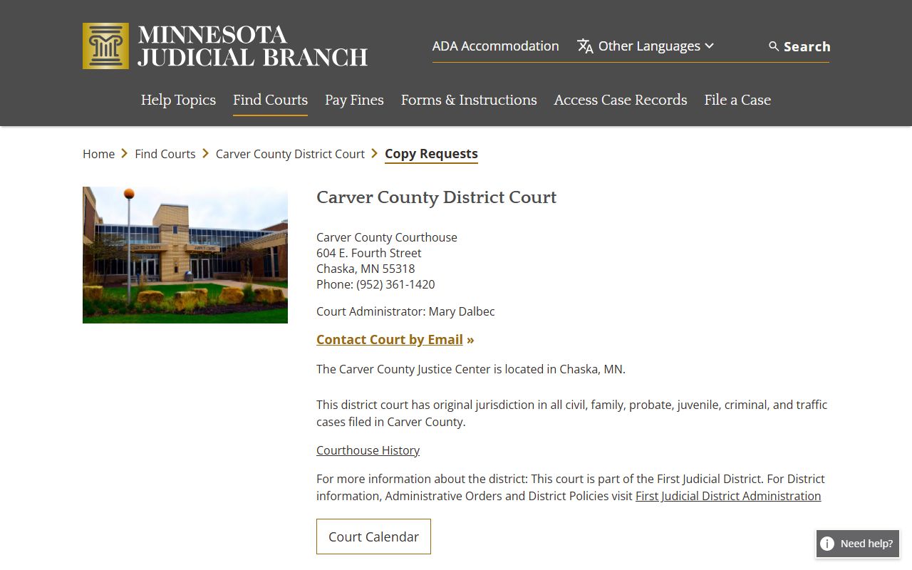 Carver County Family Court Records - copy requests page