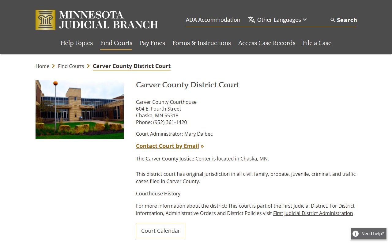 Carver County Family Court Records - District Court page