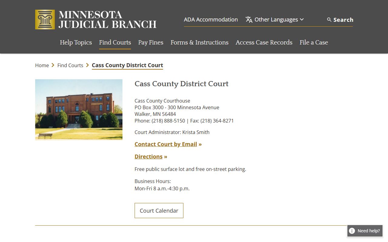 Cass County Family Court Records - District Court page