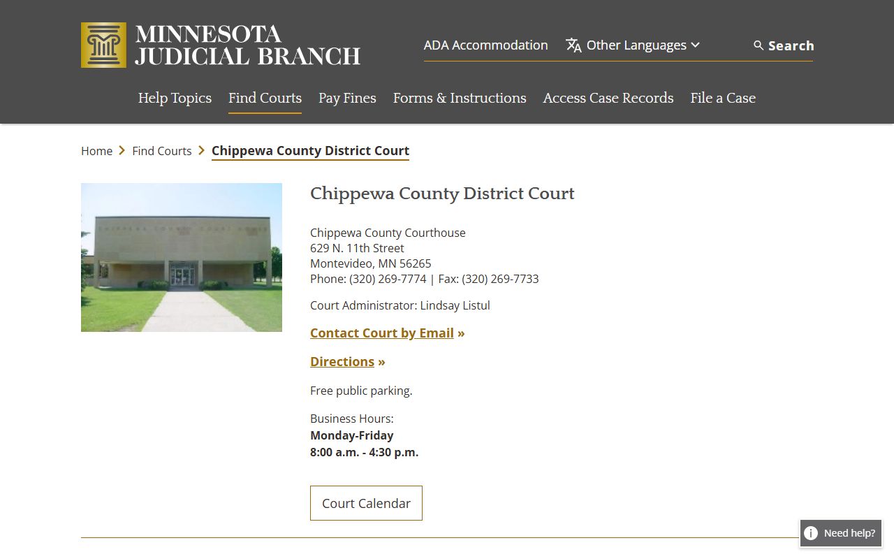 Chippewa County Family Court Records - District Court page