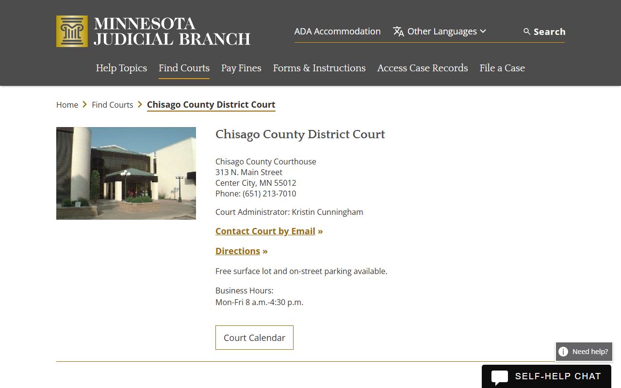 Chisago County Family Court Records - District Court page