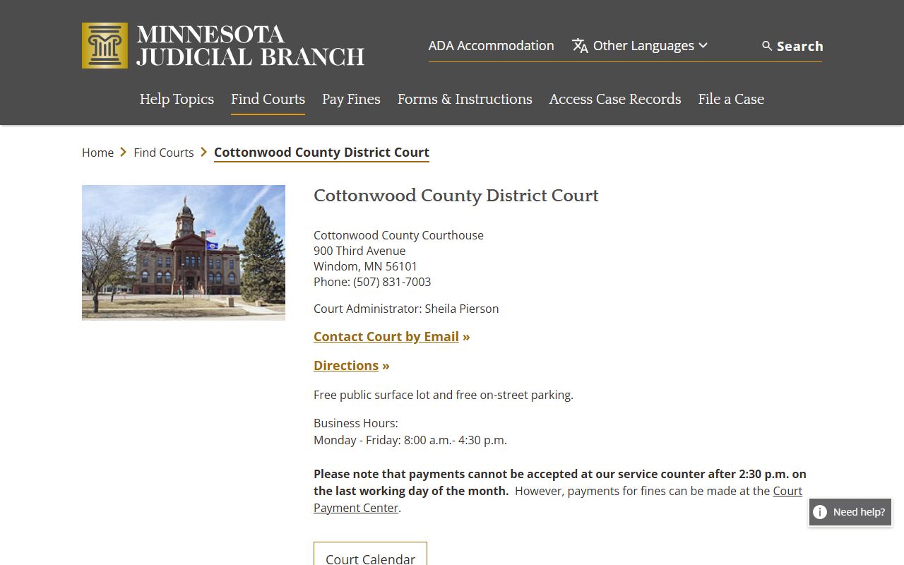 Cottonwood County Family Court Records - District Court page