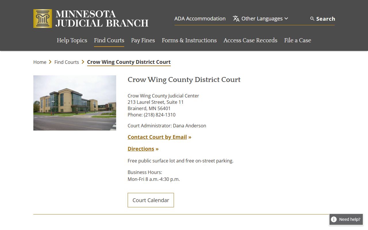 Crow Wing County Family Court Records - District Court page