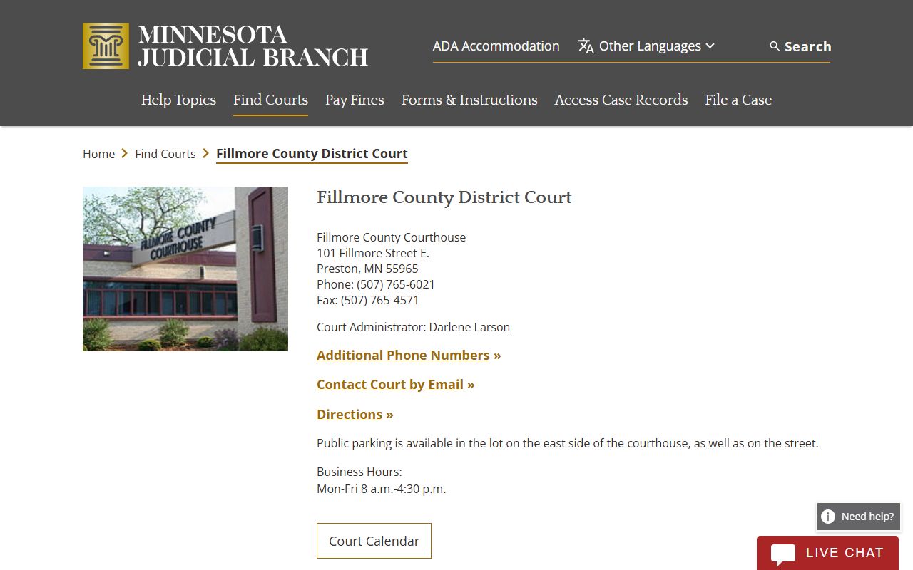 Fillmore County District Court family court records
