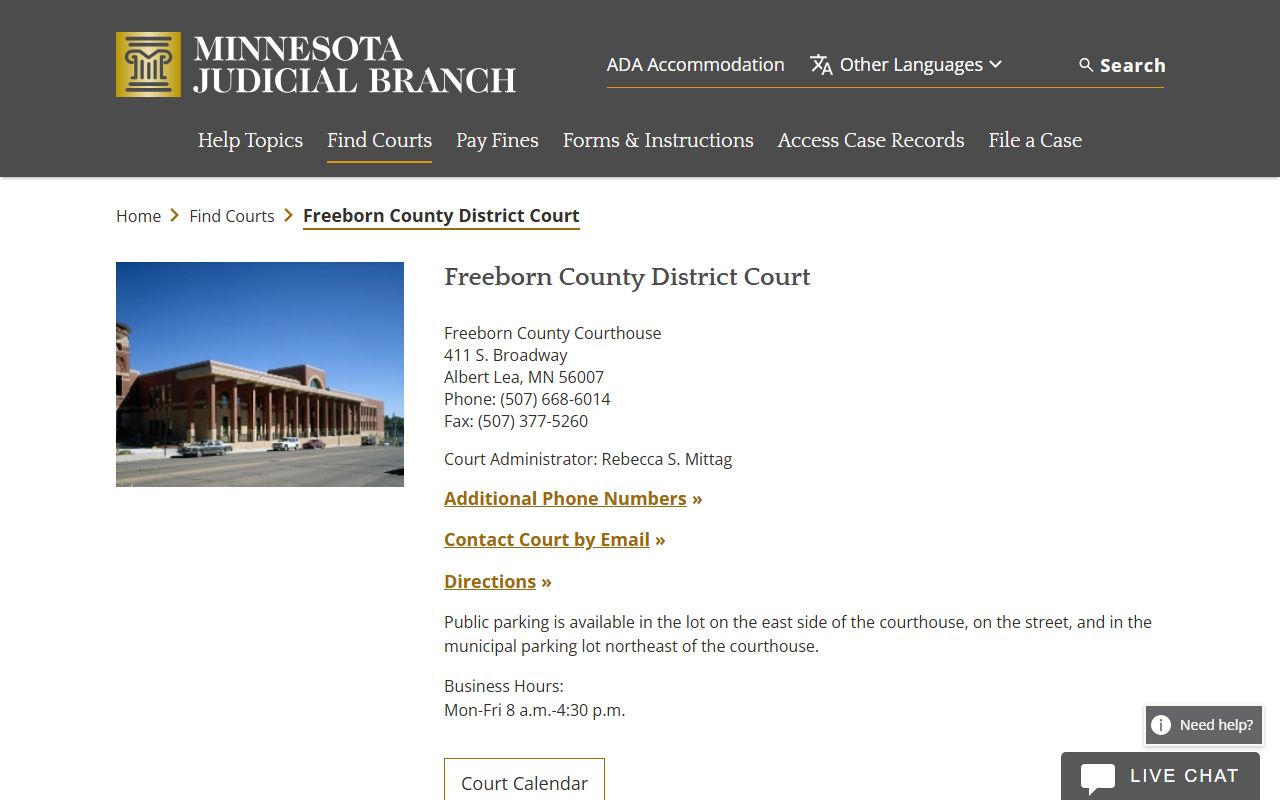 Freeborn County District Court family court records