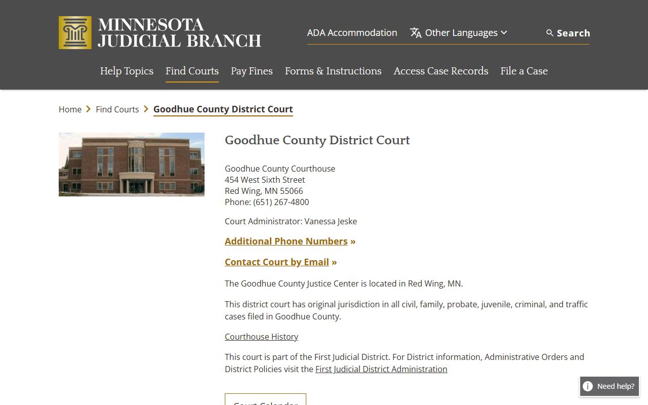 Goodhue County District Court family court records