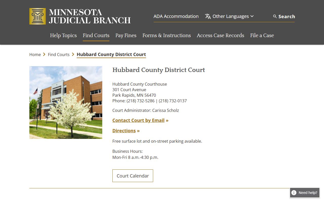 Hubbard County District Court family court records