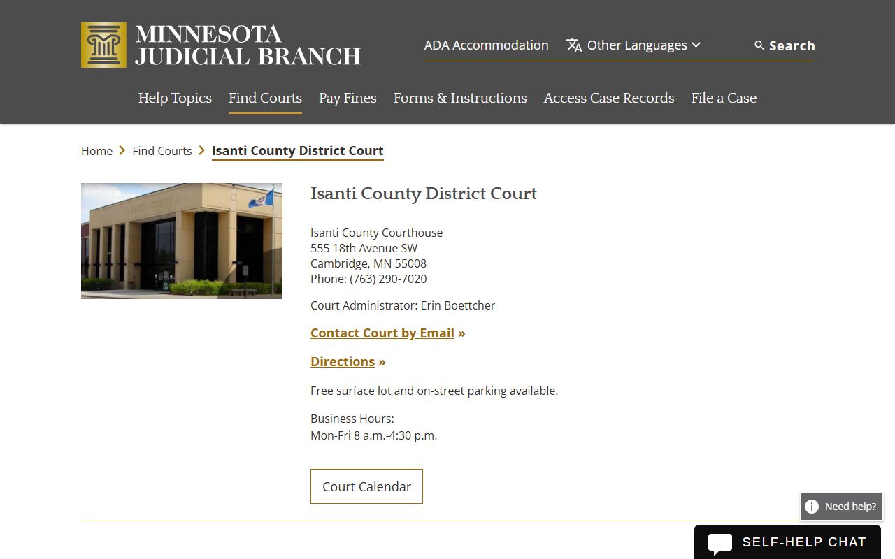 Isanti County District Court family court records search