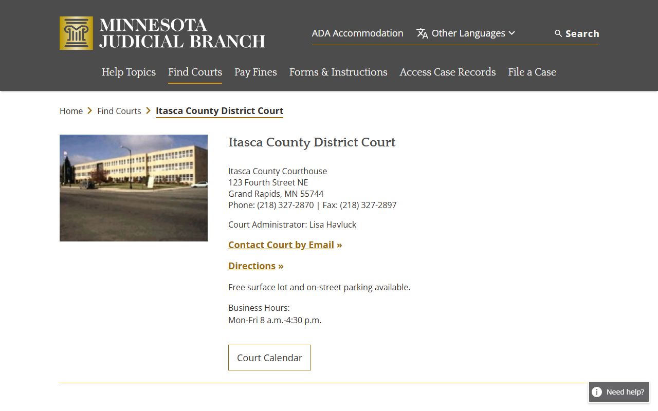 Itasca County District Court family court records portal