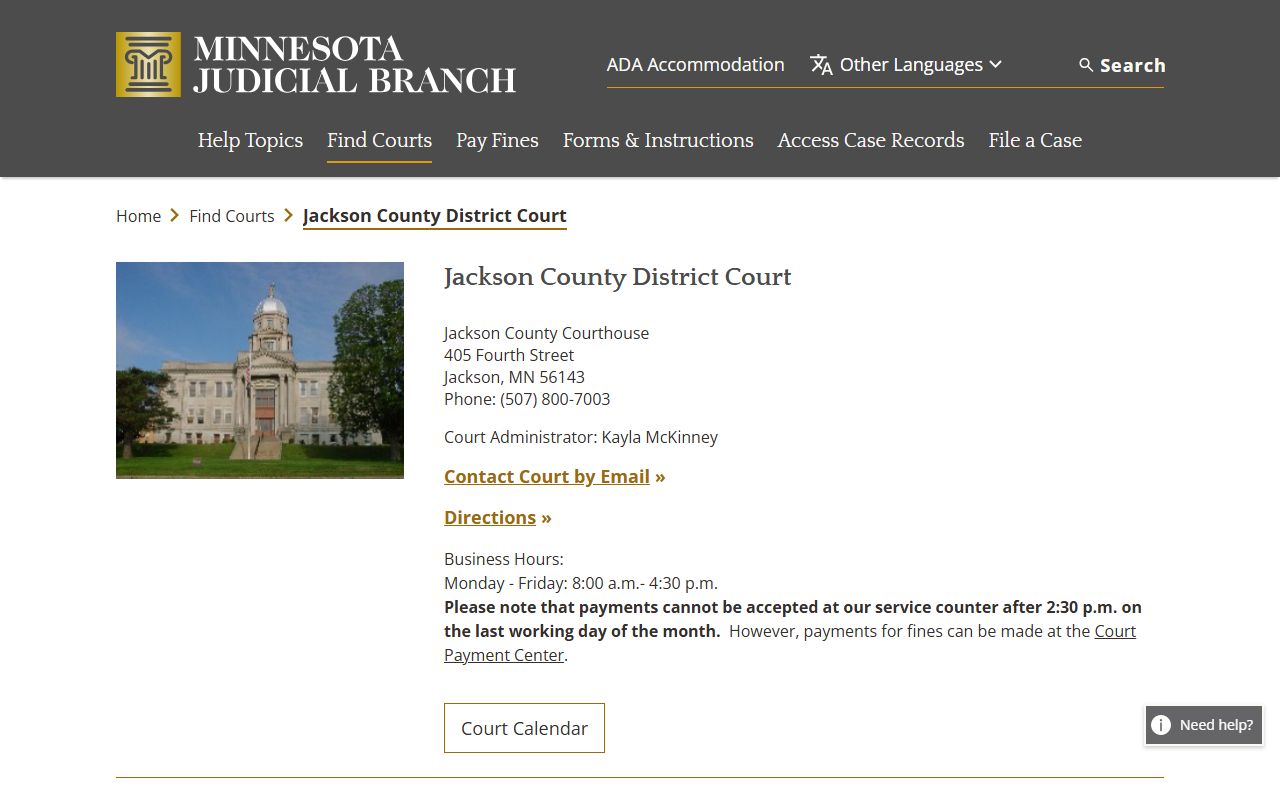 Jackson County Family Court Records - District Court page on mncourts.gov