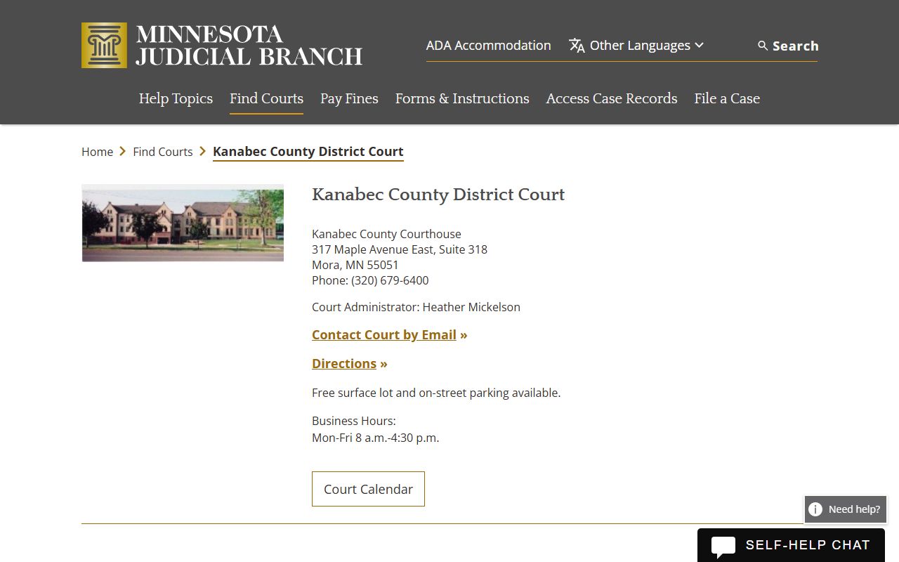 Kanabec County Family Court Records - District Court page on mncourts.gov