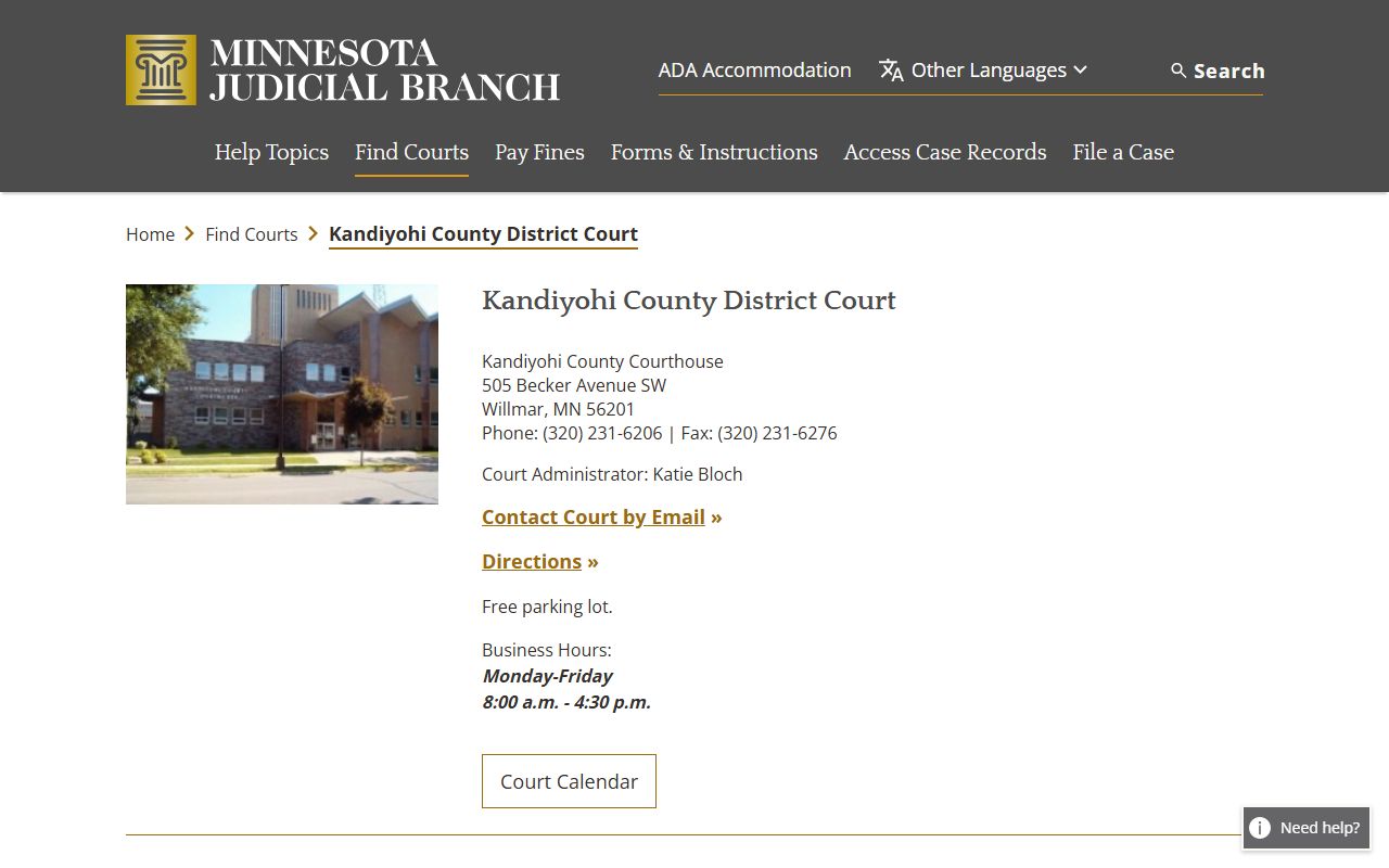 Kandiyohi County Family Court Records - District Court page on mncourts.gov