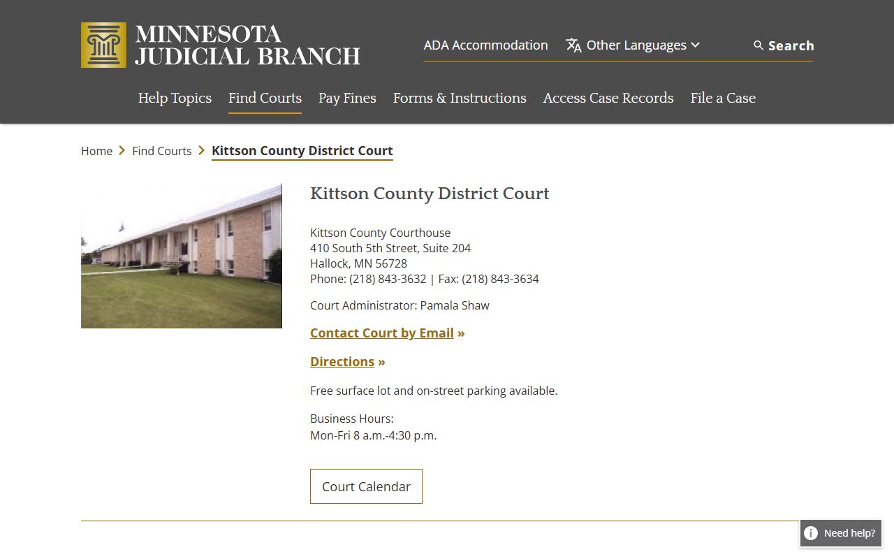 Kittson County Family Court Records - District Court page on mncourts.gov