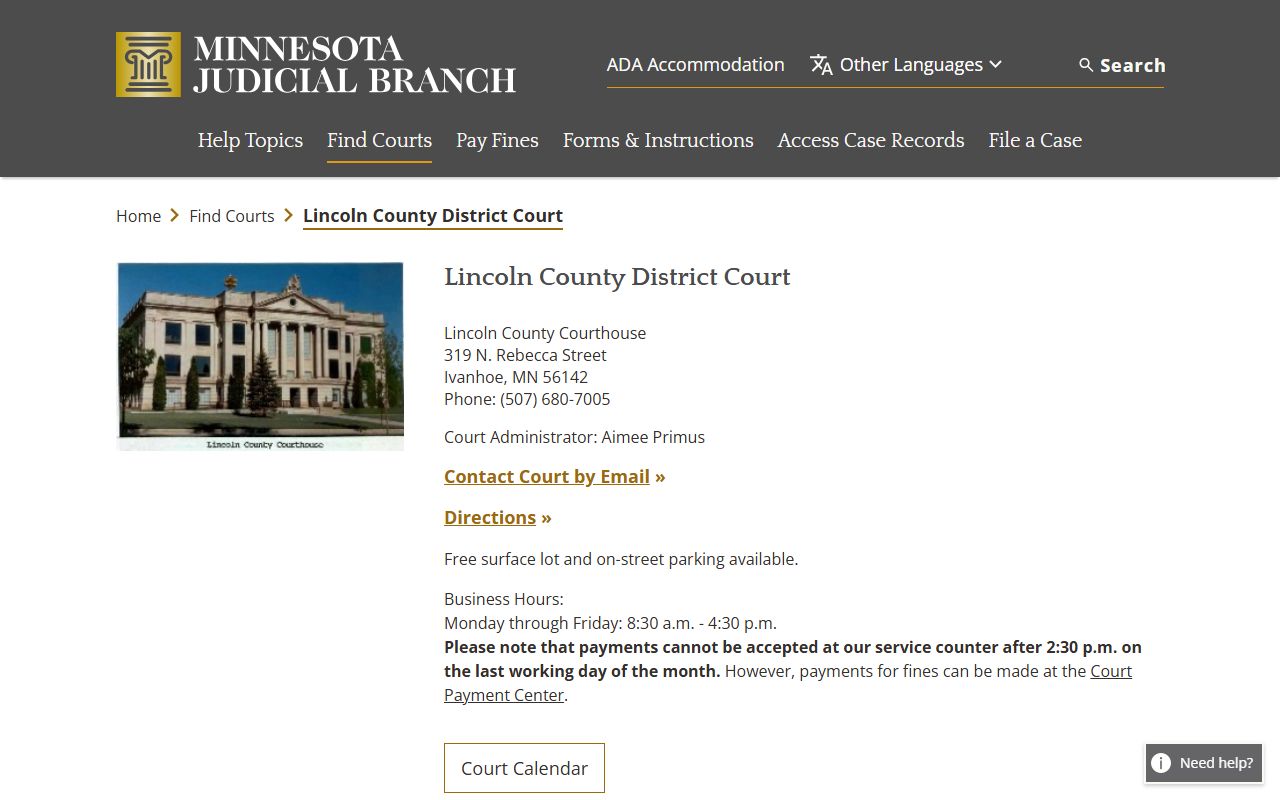 Lincoln County Family Court Records - District Court page on mncourts.gov