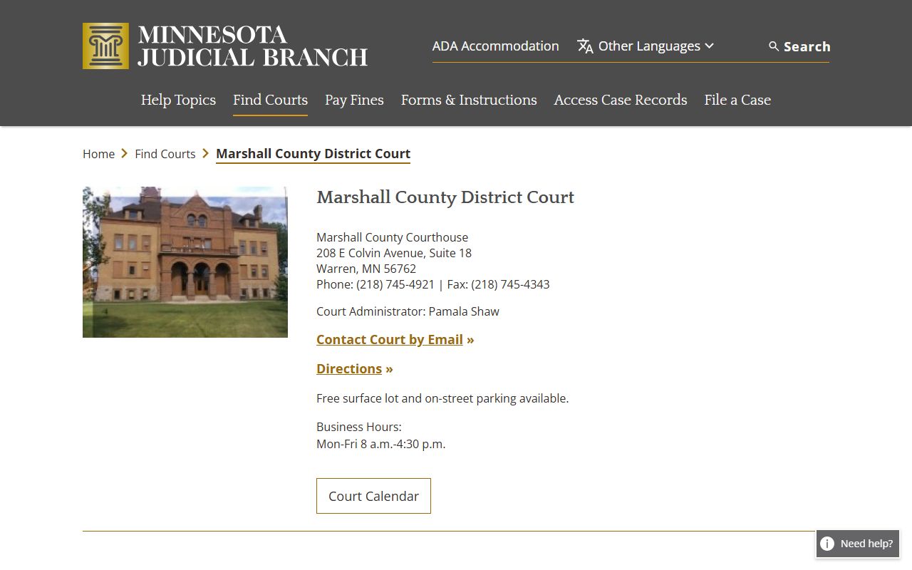 Marshall County Family Court Records - District Court page on mncourts.gov