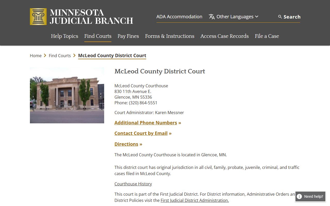 McLeod County Family Court Records - District Court page on mncourts.gov