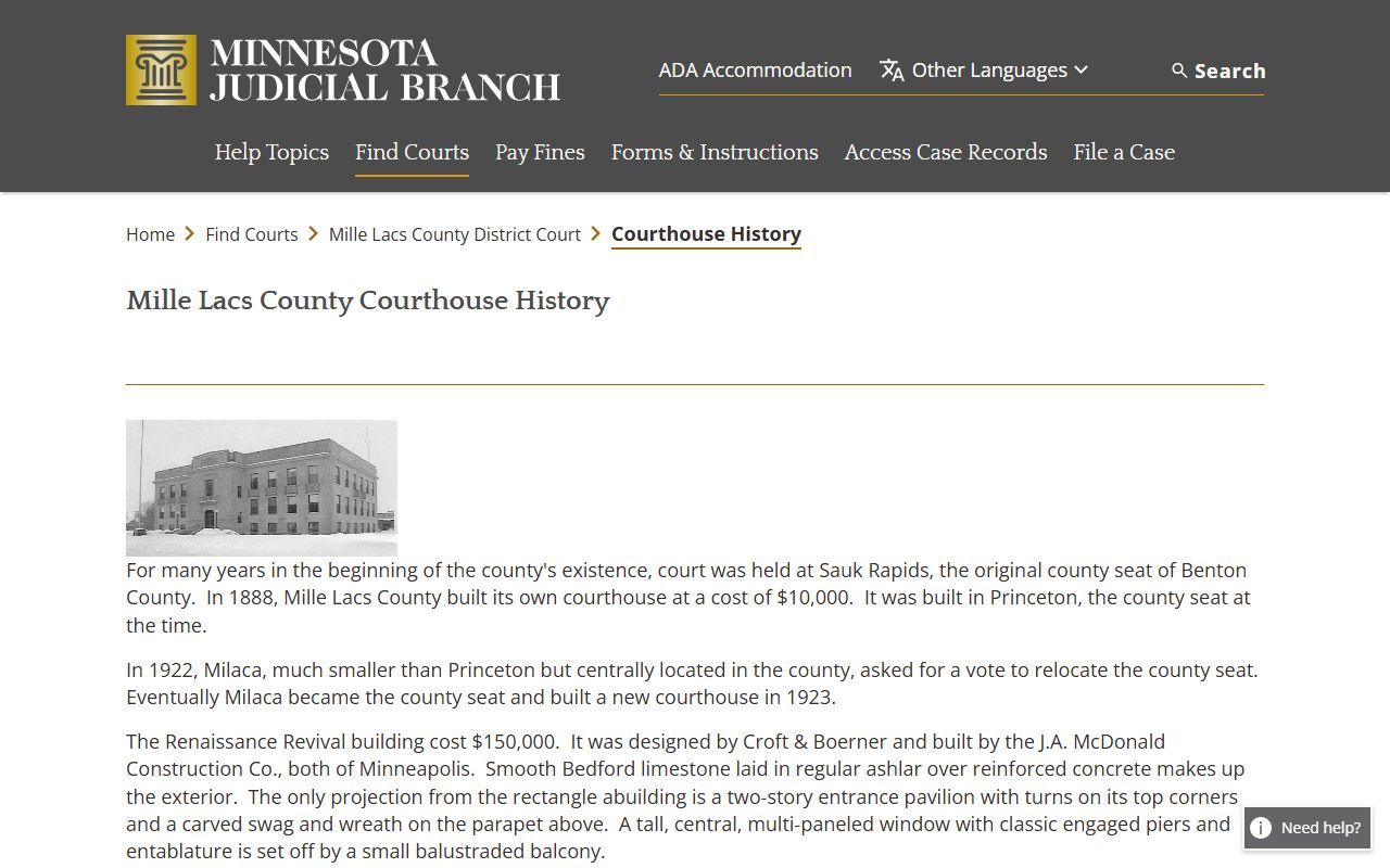 Mille Lacs County Courthouse History - Mille Lacs County Family Court Records