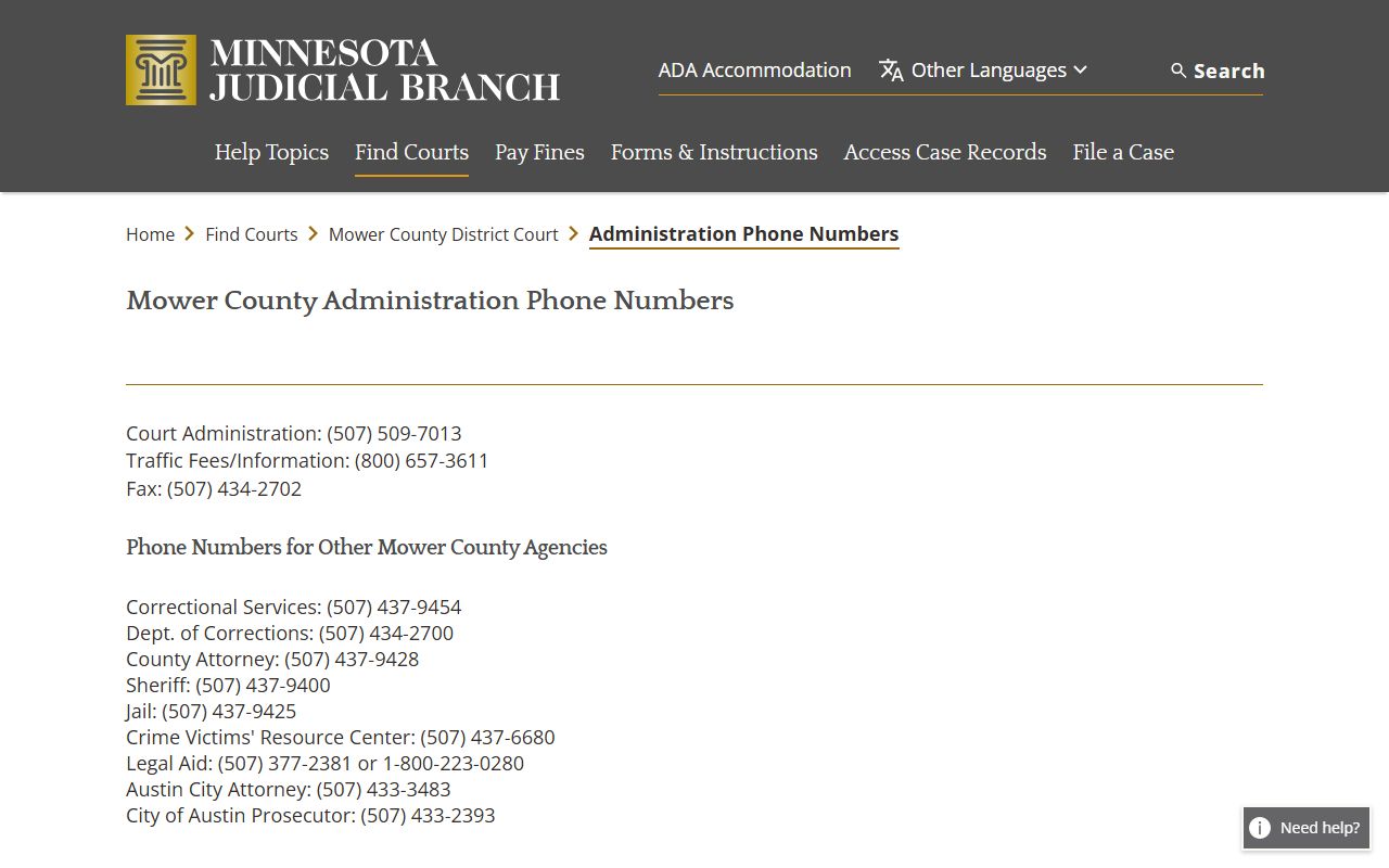 Mower County Contact - Mower County Family Court Records