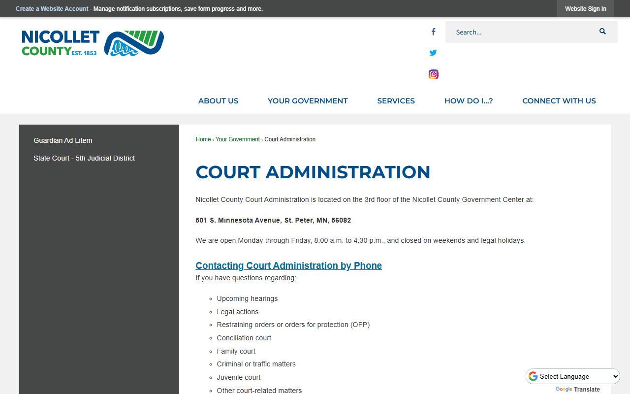 Nicollet County Court Administration - Nicollet County Family Court Records