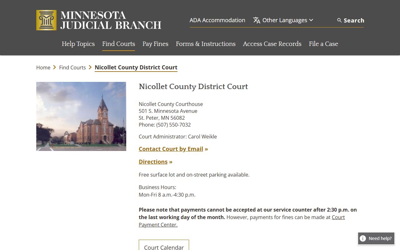 Nicollet County District Court - Nicollet County Family Court Records