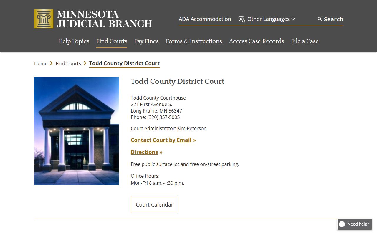 Todd County Family Court Records - District Court Page