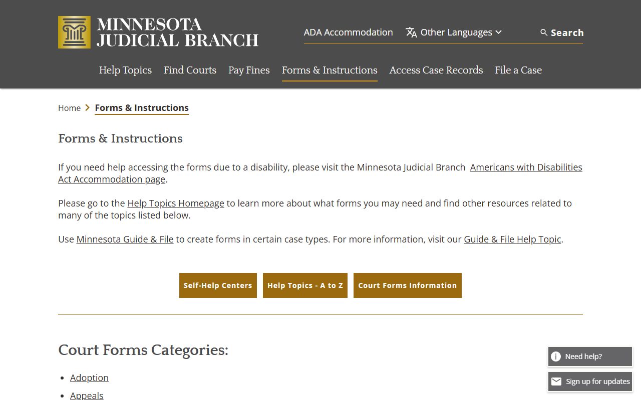 Minnesota Family Court Records - court forms page