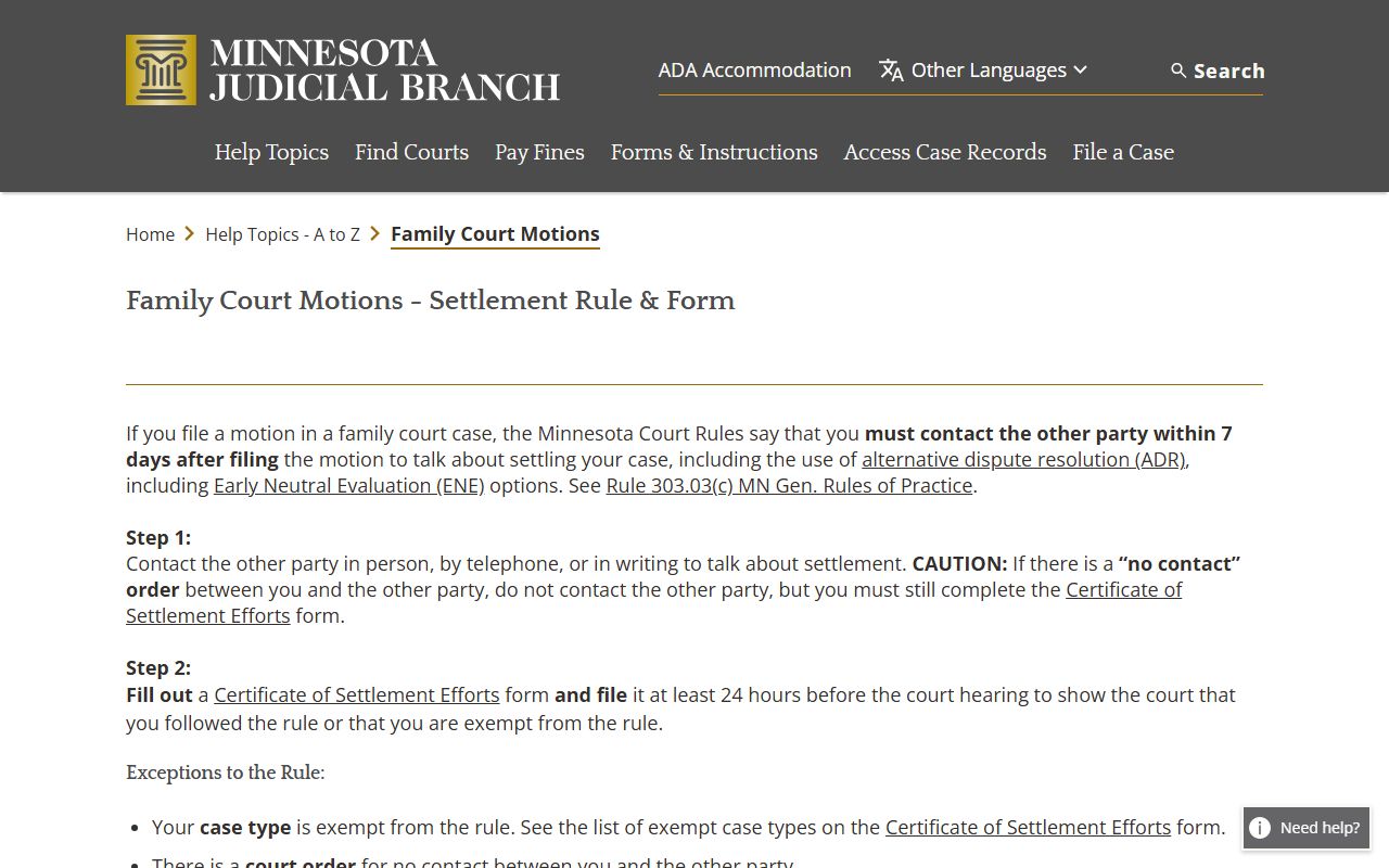 Minnesota Family Court Records - family court motions info page