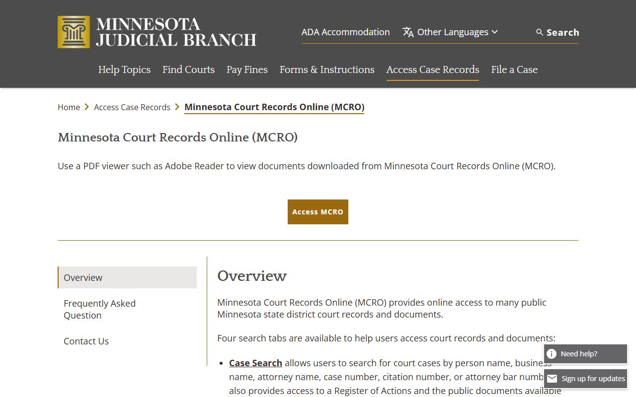 Minnesota Family Court Records - MCRO information page