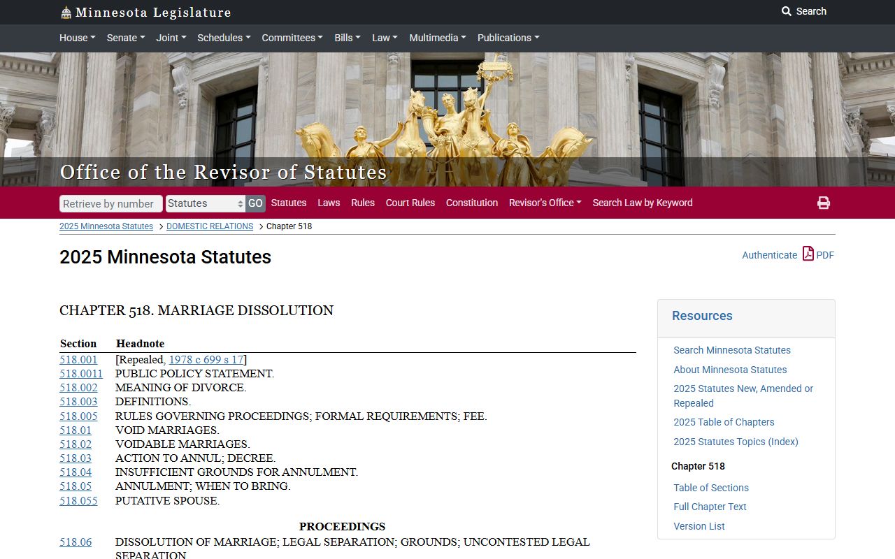 Minnesota Family Court Records - Minnesota Statutes marriage dissolution page
