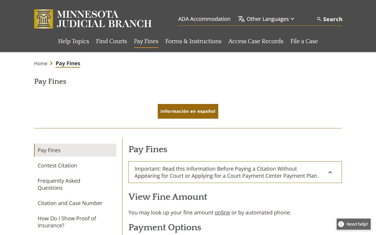Minnesota Family Court Records - pay a fine online page